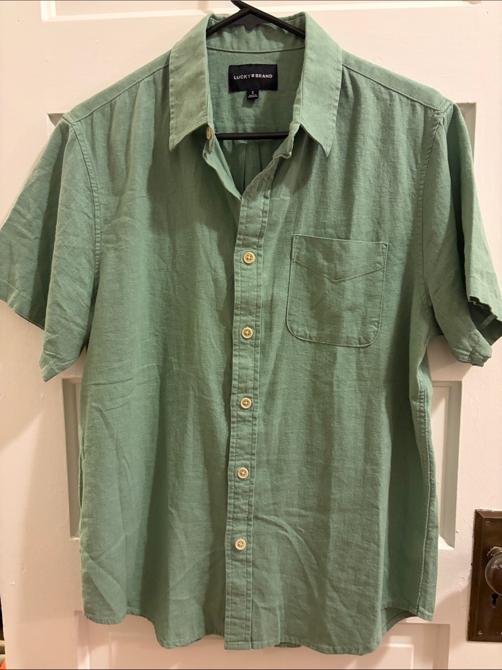 Lucky Brand Men's Light Green Short-Sleeve Button-Down Shirt